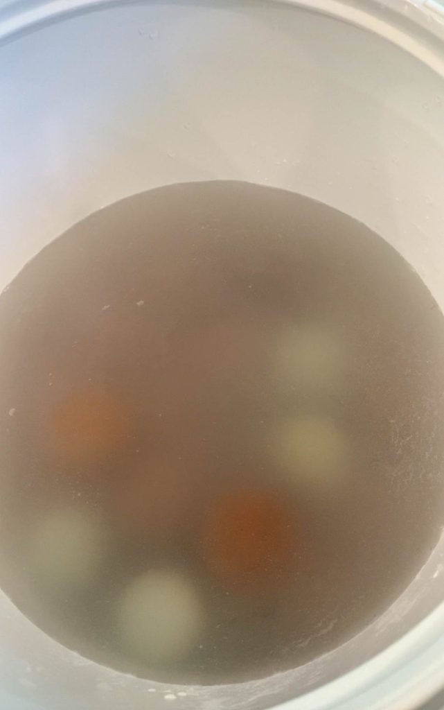 submerged eggs in white bucket