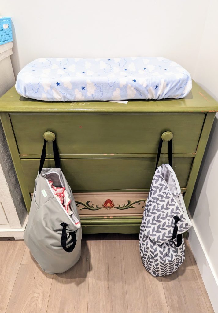 cloth diaper changing table and wet bag set up