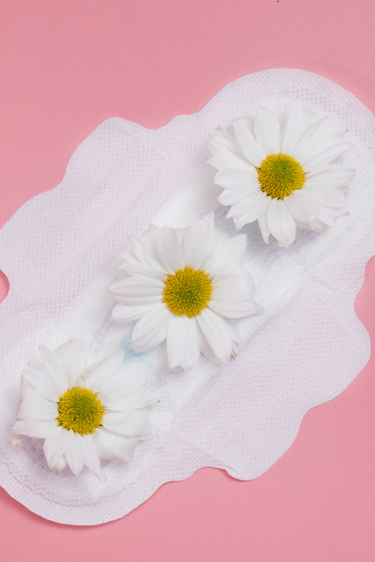 menstrual pad with white flowers