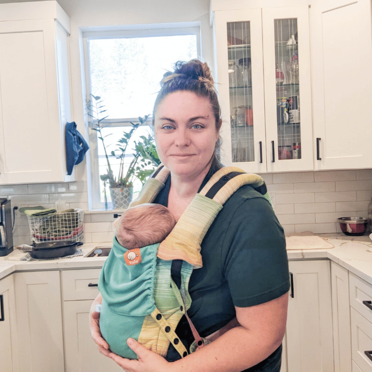 babywearing in the kitchen tula wrap