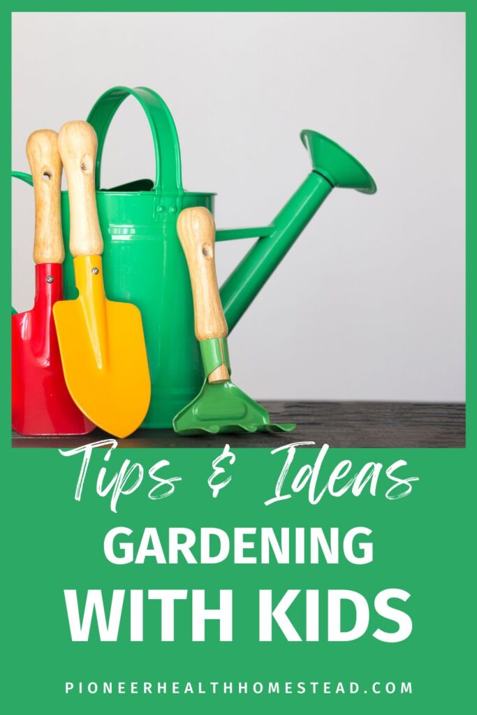 green watering can, red and orange shovel and green hand rake