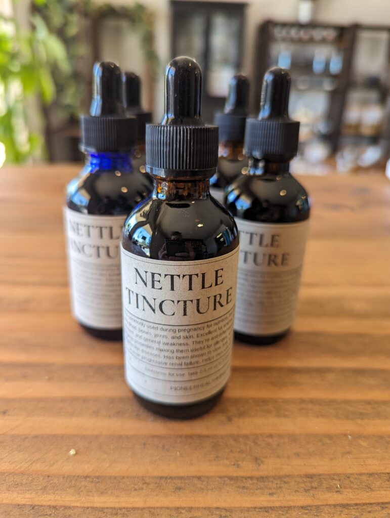 Nettle tincture at shop on countertop