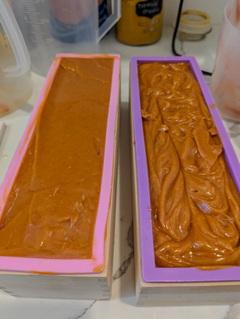 Poured soap into molds to cure