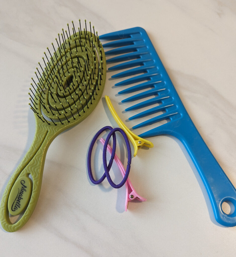 hair brush comb hair ties and hair clips