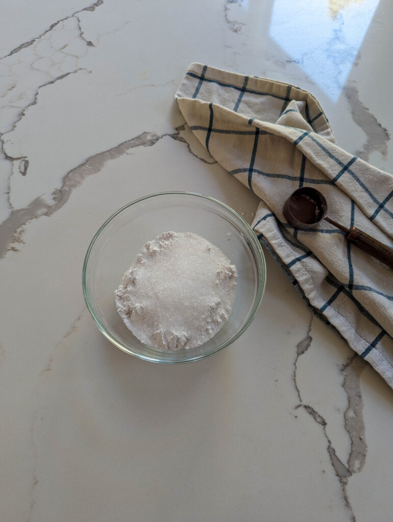 glass bowl with white powder in it