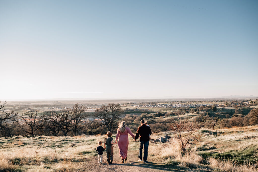 california landscape homesteading with family in forefront