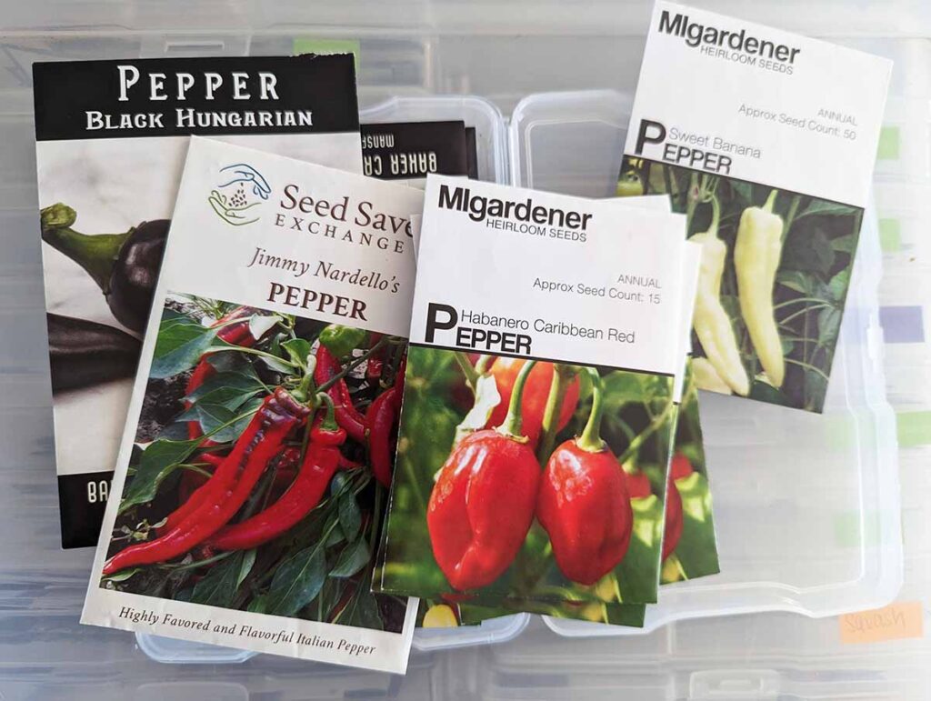 pepper seed packets of jimmy nardellos habanero carribbean red sweet banana black hungarian