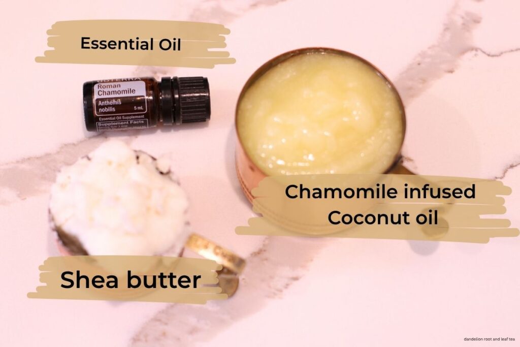 chamomile body butter with ingredients labeled