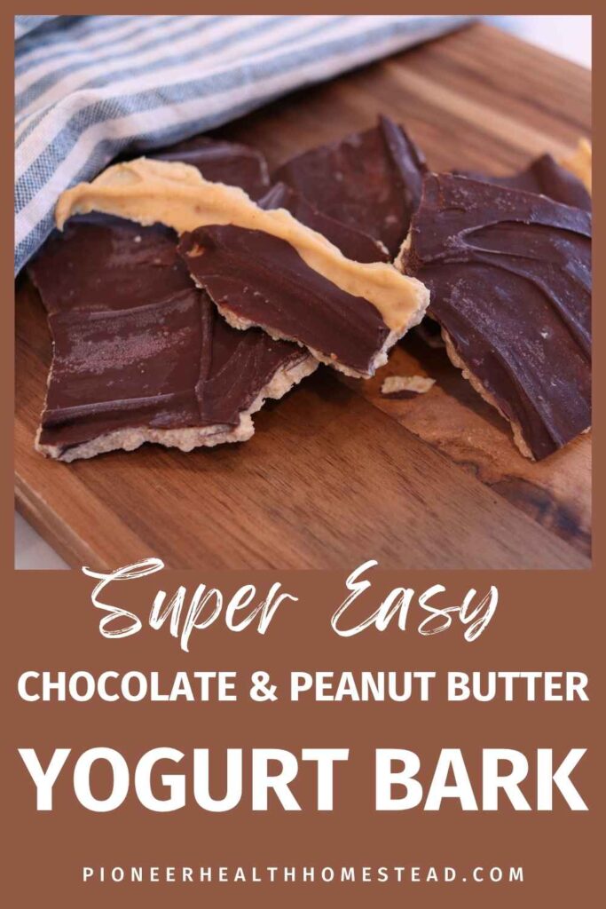 dark chocolate peanut butter yogurt bark recipe pin