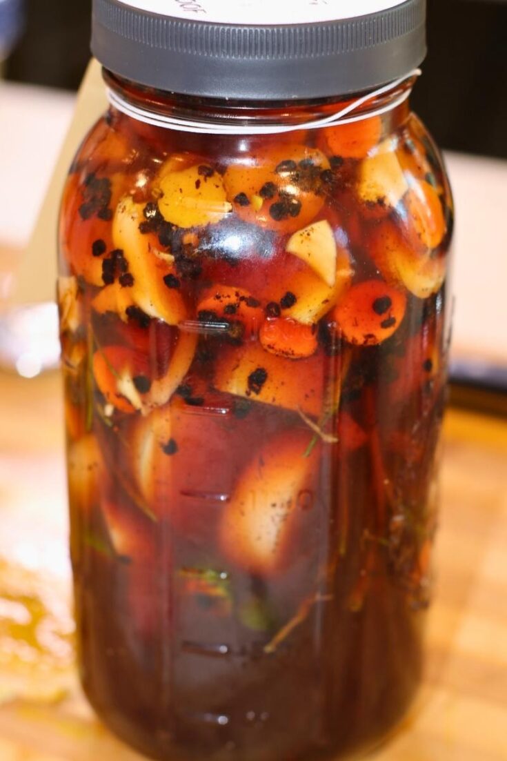 elderberry fire cider in a half gallon mason jar