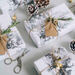natural christmas gifts in white with pinecones