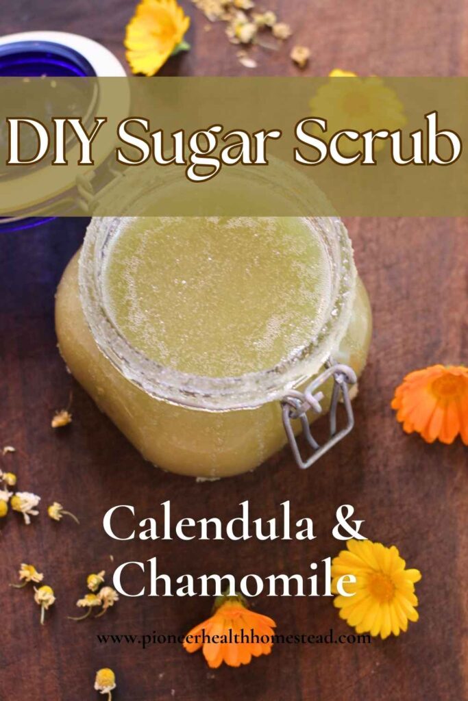 herbal calendula and chamomile sugar scrub pin