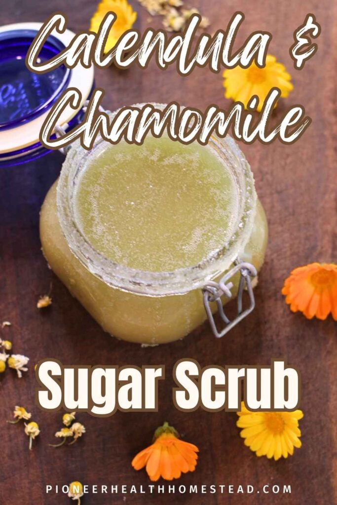 herbal calendula and chamomile sugar scrub pin